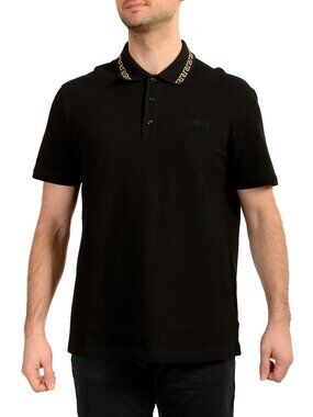 Versace Men's Gold Embroidery Black Short Sleeve Polo Shirt US 3XL IT 58